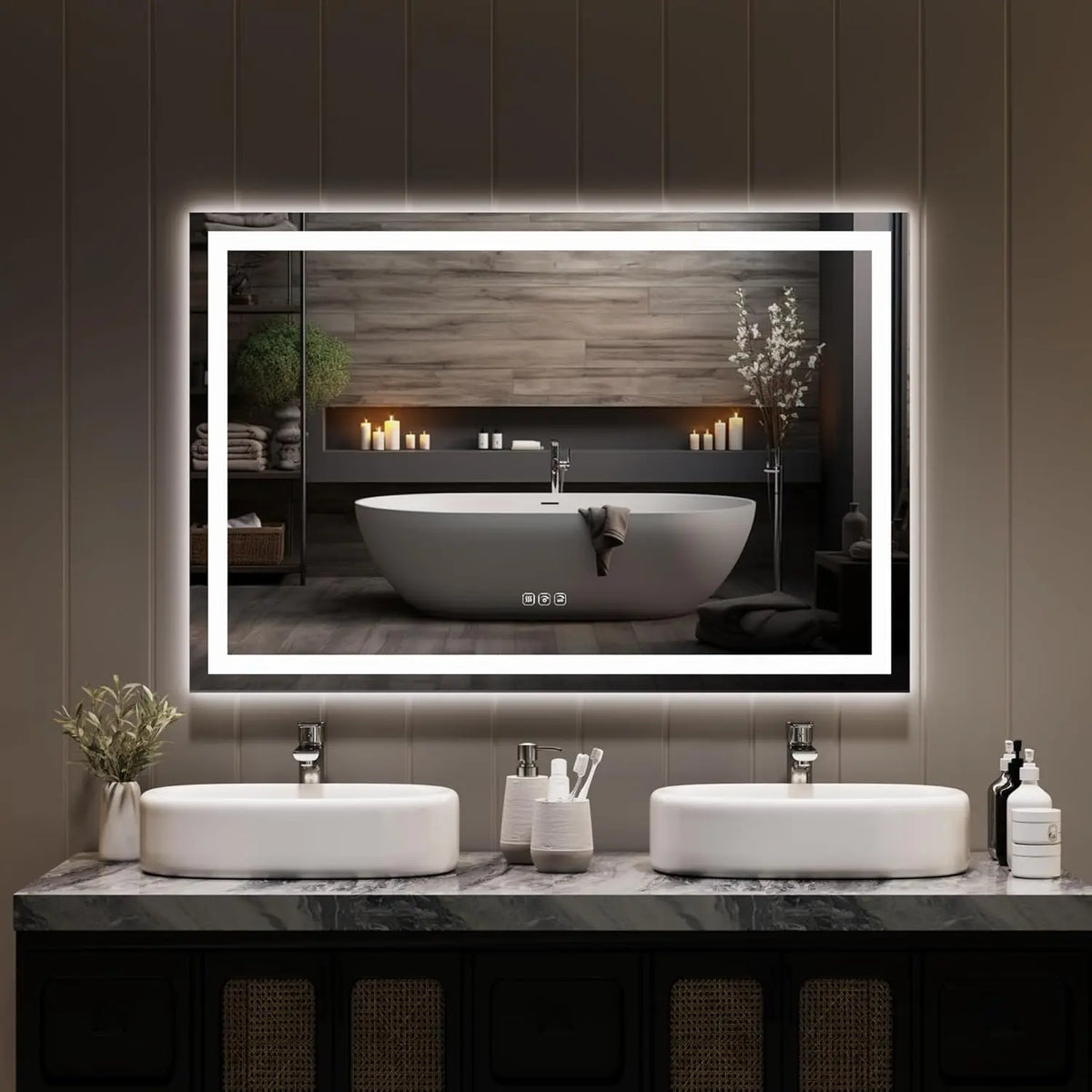 LED Bathroom Mirror with Memory, Stepless Dimmable/Anti-Fog/Shatter-Proof/Front&Backlit, Lighted Vanity Mirror, Wall Mount