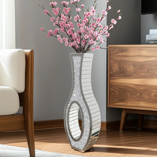 Mirror Finish Decorative Floor Vase With Crushed Diamond Design