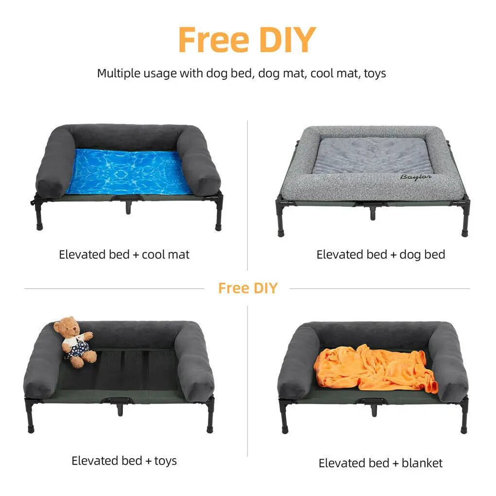 BINGOPAW Elevated Dog Bed With Detachable Cooling Plush Bolster