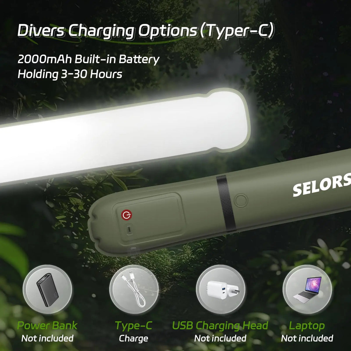 Selorss Rechargeable Portable Folding Camping Tent Light Waterproof Spotlight