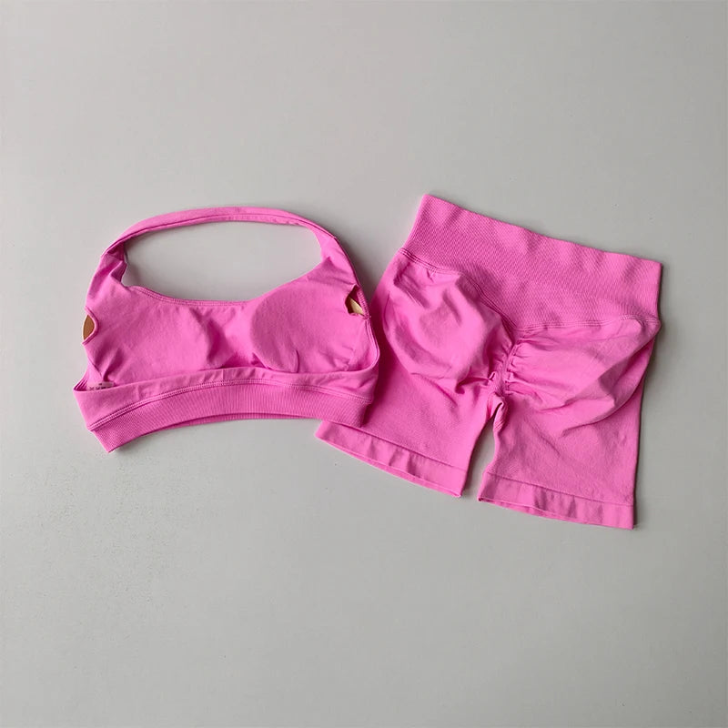 Seamless Breathable Yoga Bra And Shorts Set For Women