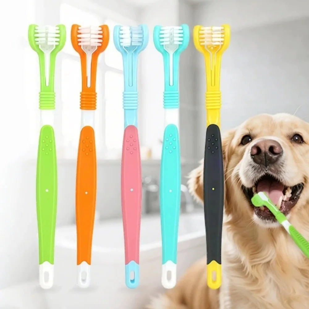 Three-Sided Plastic Pet Toothbrush For Dog And Cat Dental Care