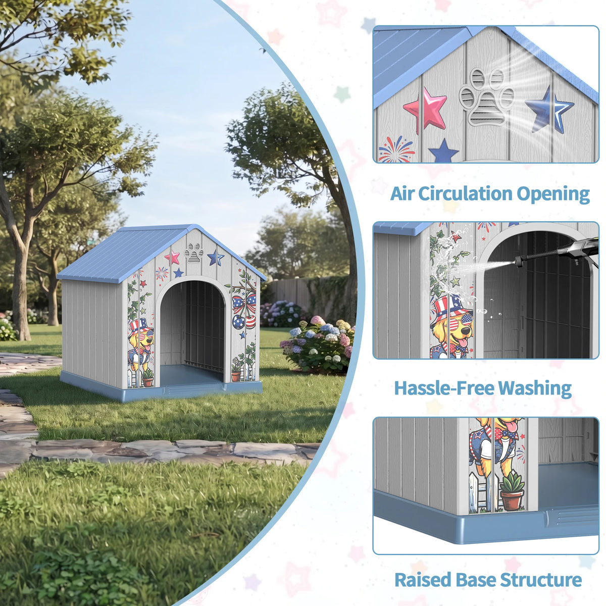 Weatherproof Plastic Outdoor Dog House With Printed Door