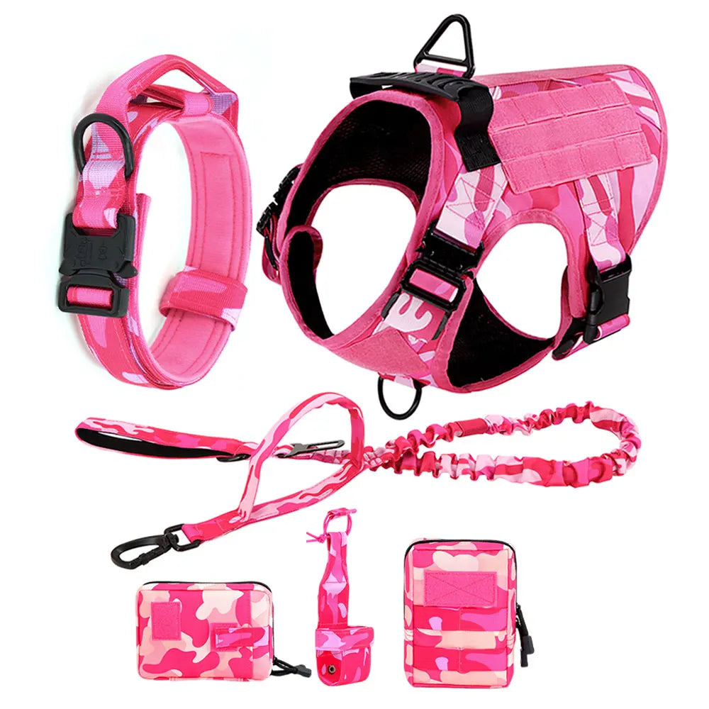 Military Camouflage Dog Harness With Leash For Training