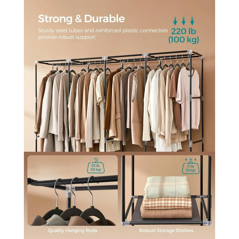 NBVCX Portable Closet Organizer With Cover And Hanging Rods