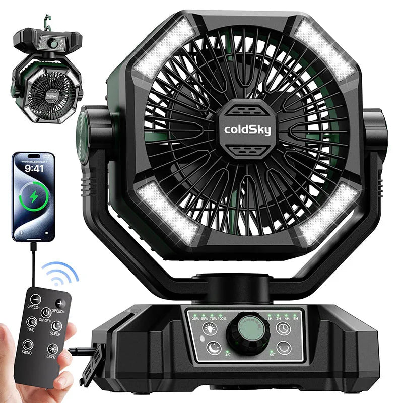 SKYTOO 20000mAh Camping Fan With 4 LED Lanterns For Outdoor Camping 8 Speeds