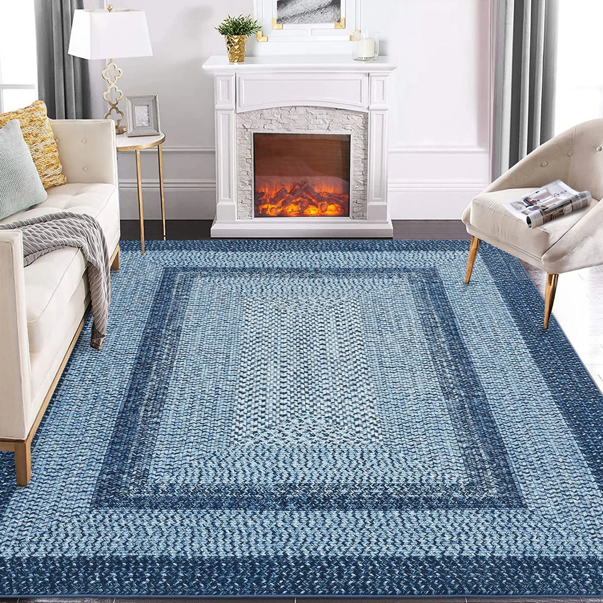 Area Rug Living Room Braided Printed Rug for Bedroom,Machine Washable Large Carpet Runner Rug for Hallway Kitchen