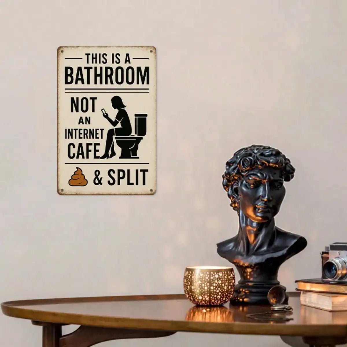 Vintage Style Tin Sign Bathroom Humor Wall Art for Restroom and Office