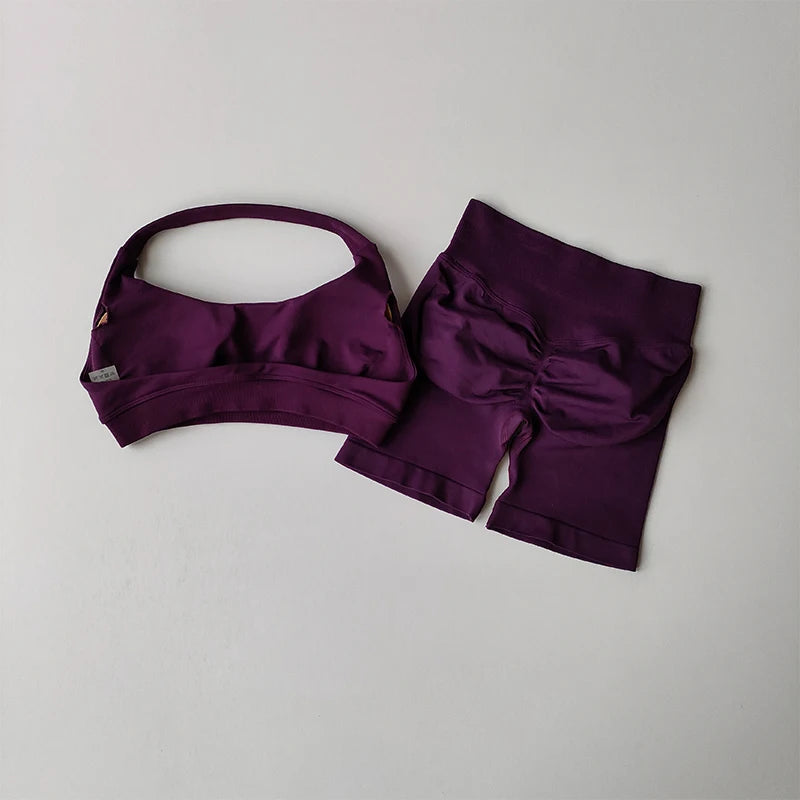 Seamless Breathable Yoga Bra And Shorts Set For Women