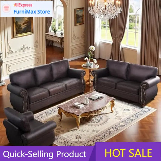 Mid Century Vintage Rivet Design Sofa Set For Living Room