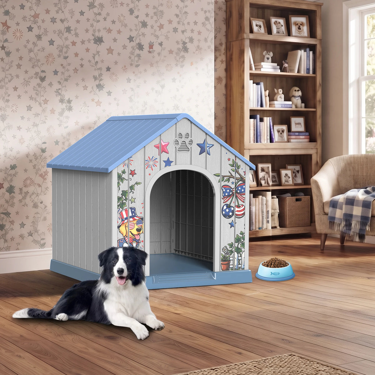 Weatherproof Plastic Outdoor Dog House With Printed Door