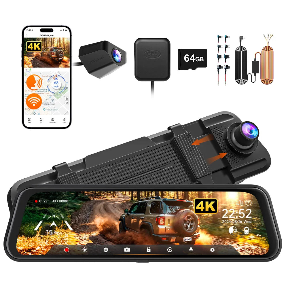 WOLFBOX M40 Dash Cam 4K 1080P With Voice Control GPS