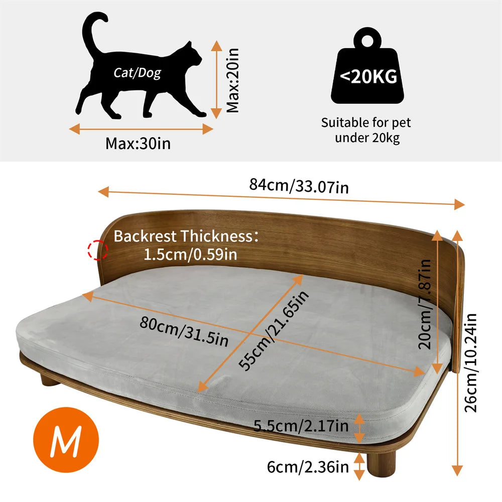 BORWART Elevated Pet Sofa Wood Bed for Small Dogs