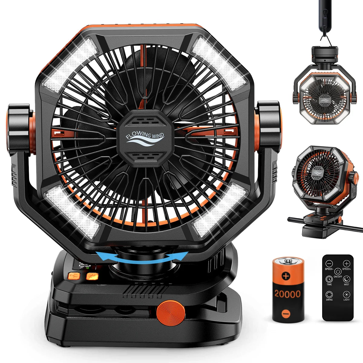 SKYTOO 20000mAh Camping Fan With 4 LED Lanterns For Outdoor Camping 8 Speeds
