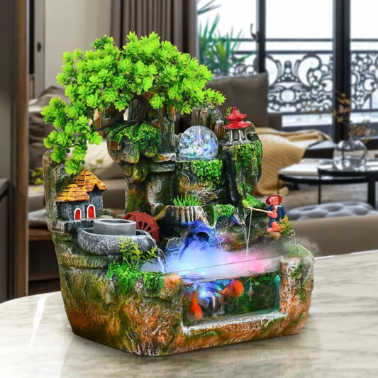 Feng Shui Resin Water Fountain With Rockery For Home Decor