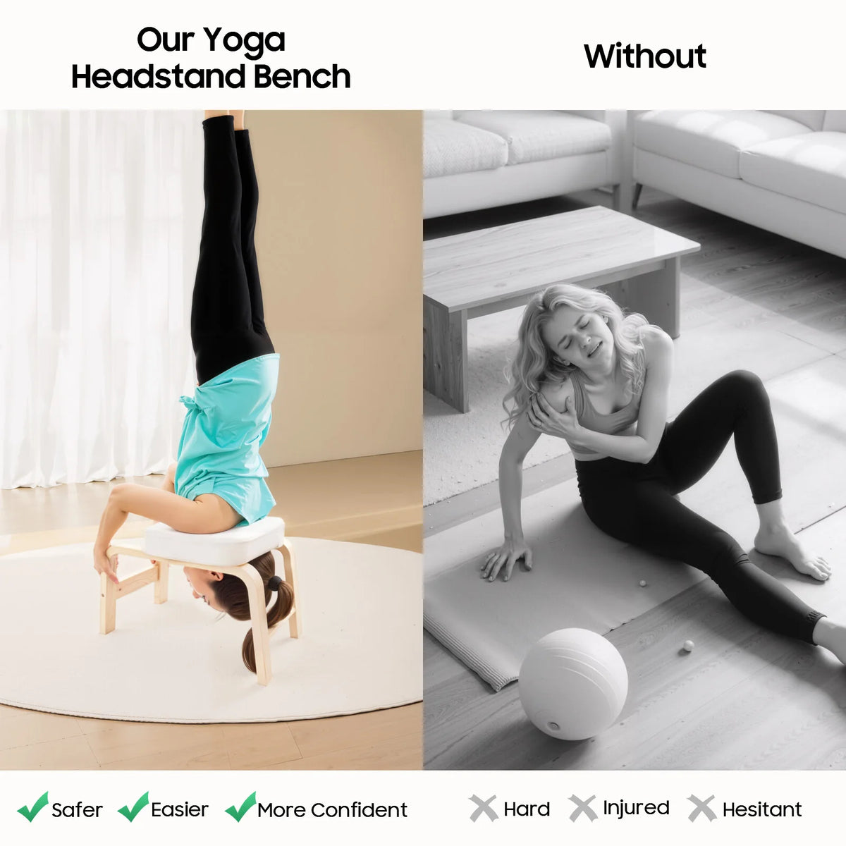Wood Yoga Headstand Bench Stool Solid Wood Inversion Chair