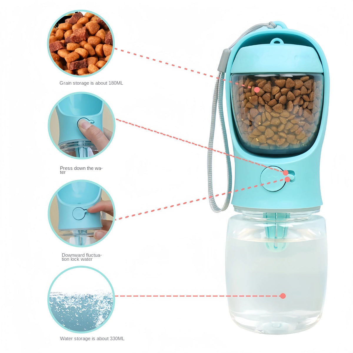 Portable Dog Cat Outdoor Travel Water Bottle With Feeder and Bowl Container