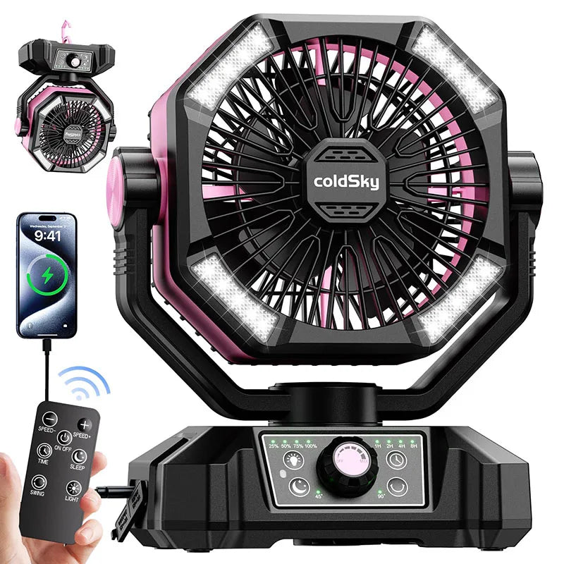 SKYTOO 20000mAh Camping Fan With 4 LED Lanterns For Outdoor Camping 8 Speeds