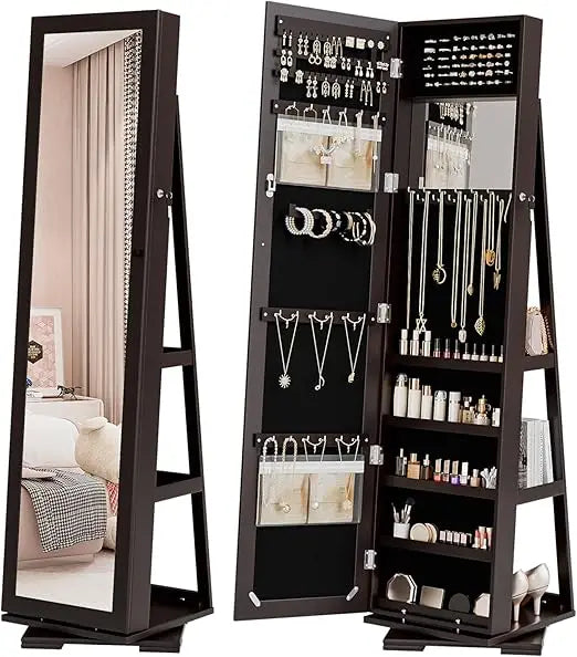 360 Swivel Jewelry Mirror Cabinet With Lock And Storage
