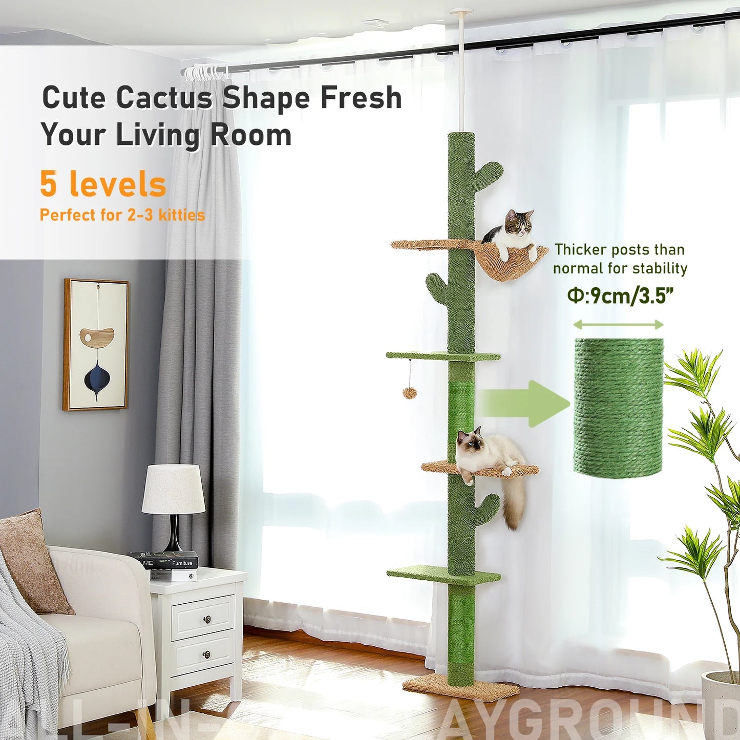 PAWZ Road Cat Tree 5 Tier Floor to Ceiling Tower Scratching Post