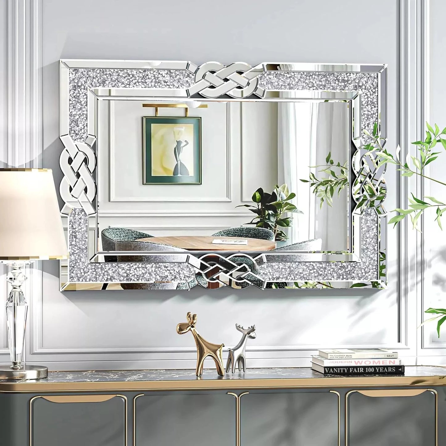 Wisfor Crushed Diamond Wall Mirror with Crystal Frame