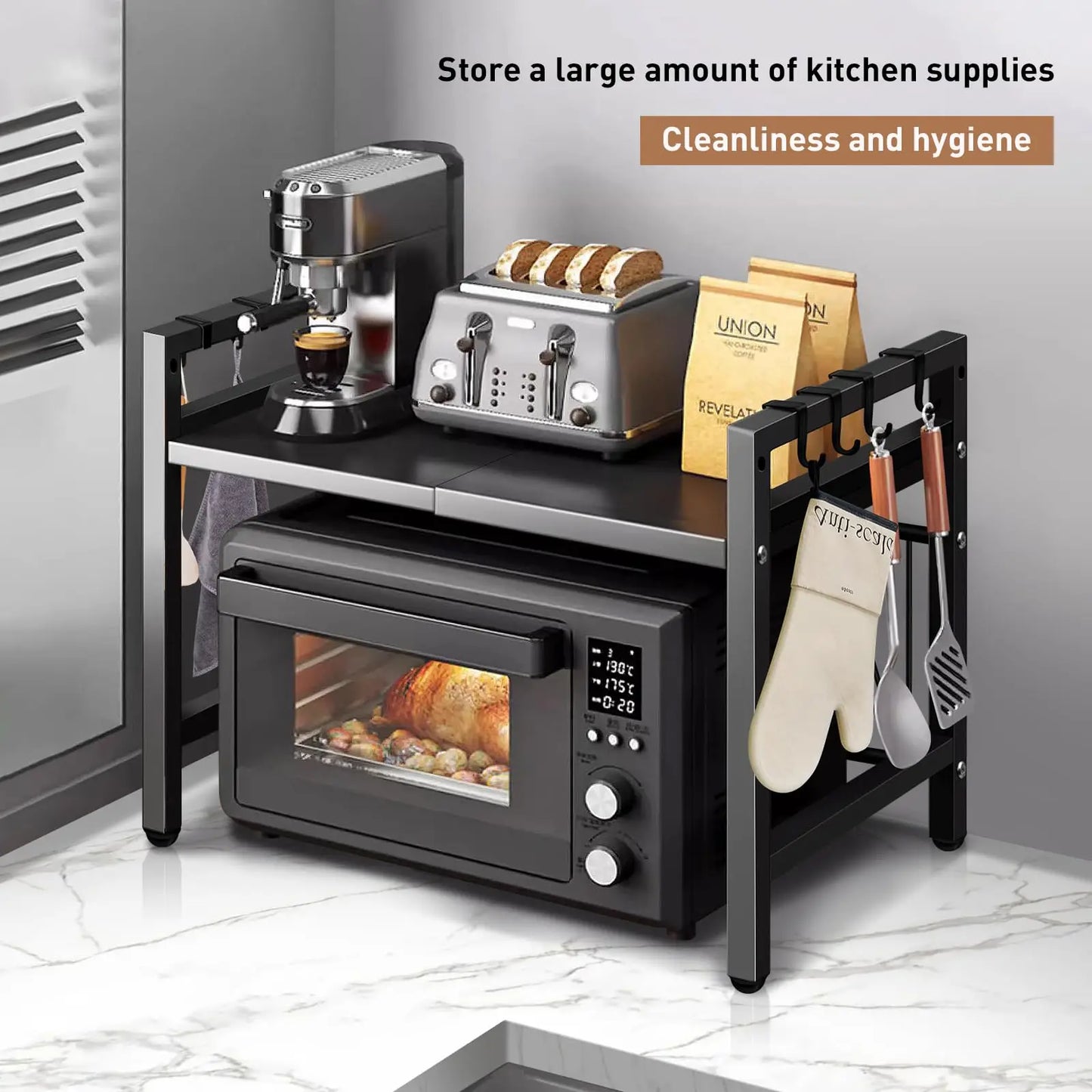 Expandable Microwave Shelf Organizer Moisture And Rust Proof Countertop Rack
