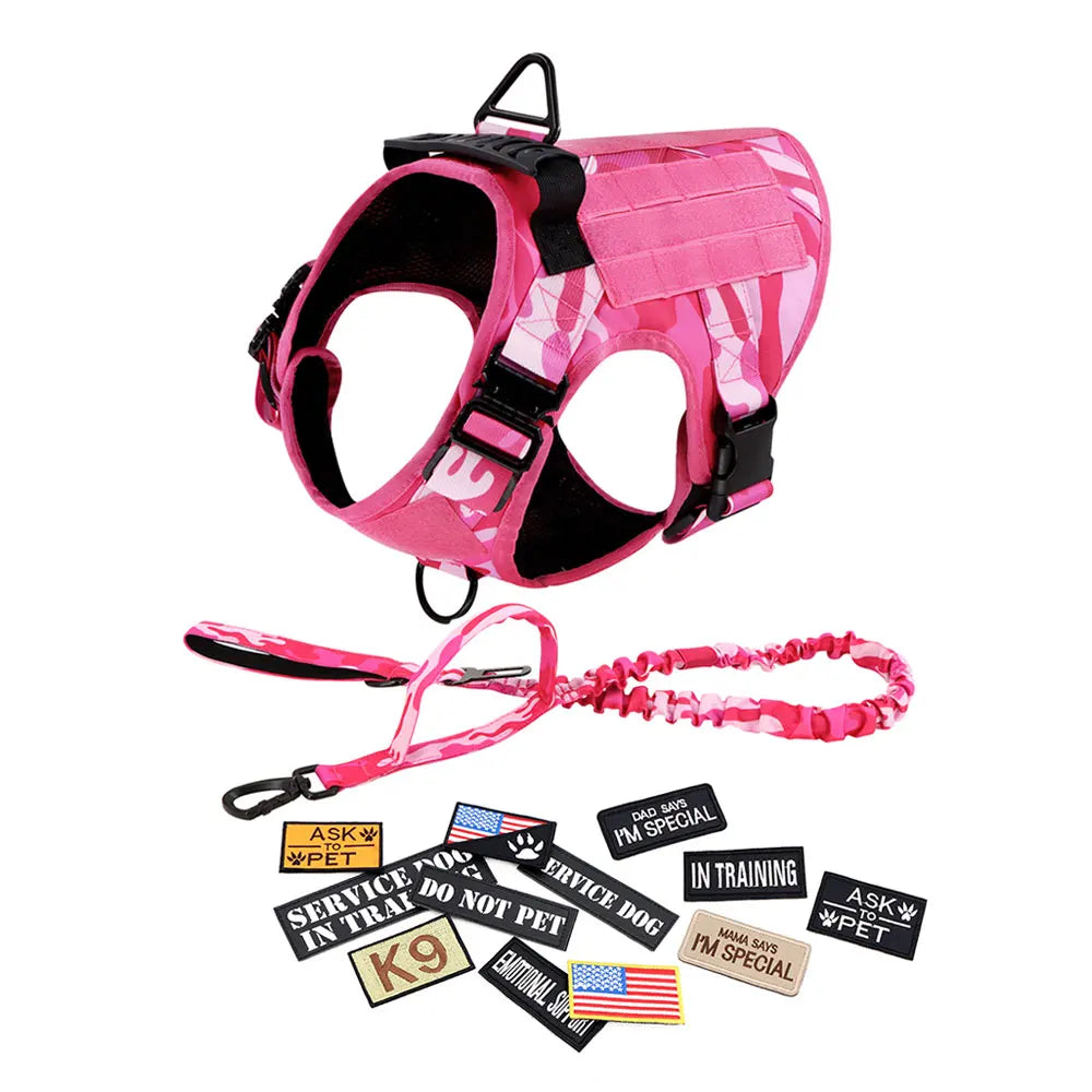 Military Camouflage Dog Harness With Leash For Training
