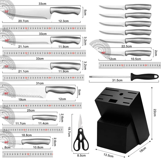 Stainless Steel Kitchen Knife Set With Block Sharpener Scissor