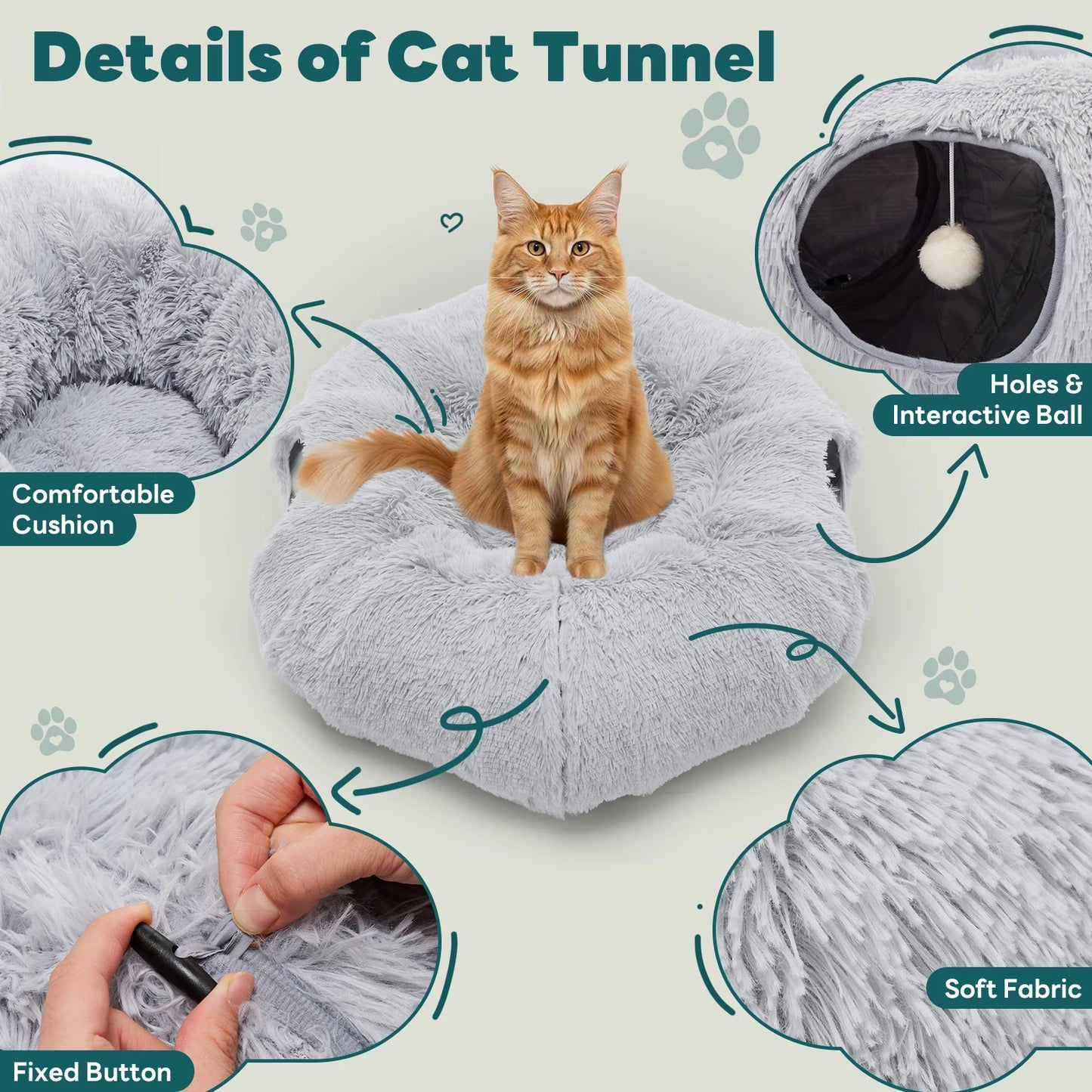 JHK Cat Tunnel Bed With Plush Playground For Cats