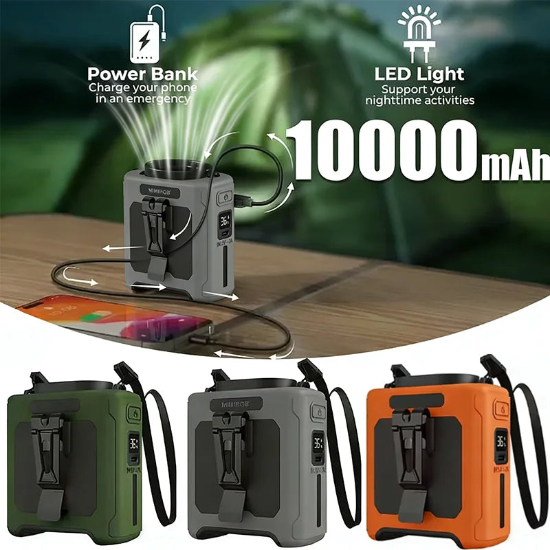 10000mAh Portable Neck Worn Fan With LED Light Power Bank
