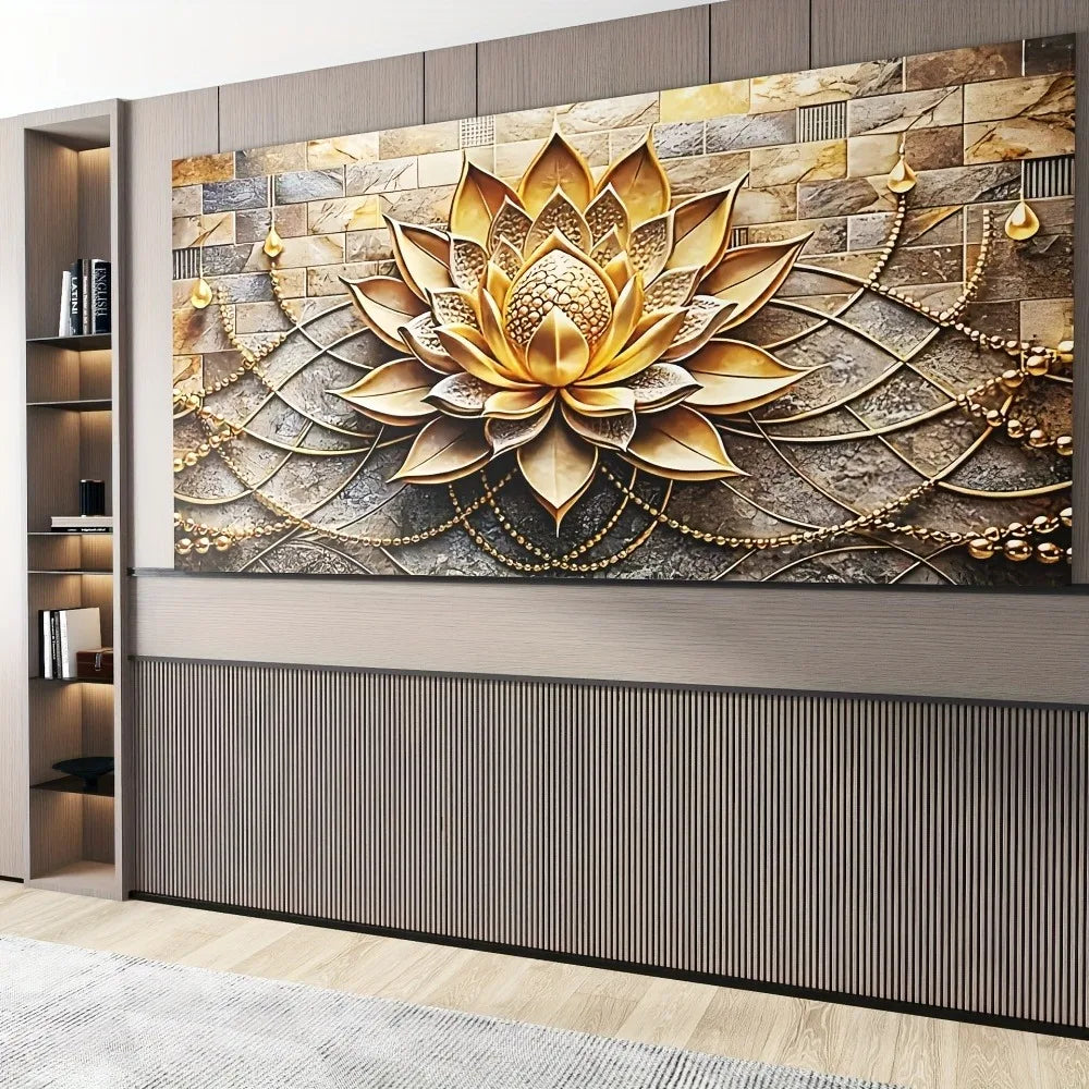 Modern Abstract Black Gold Floral Canvas Art On Pine Wood
