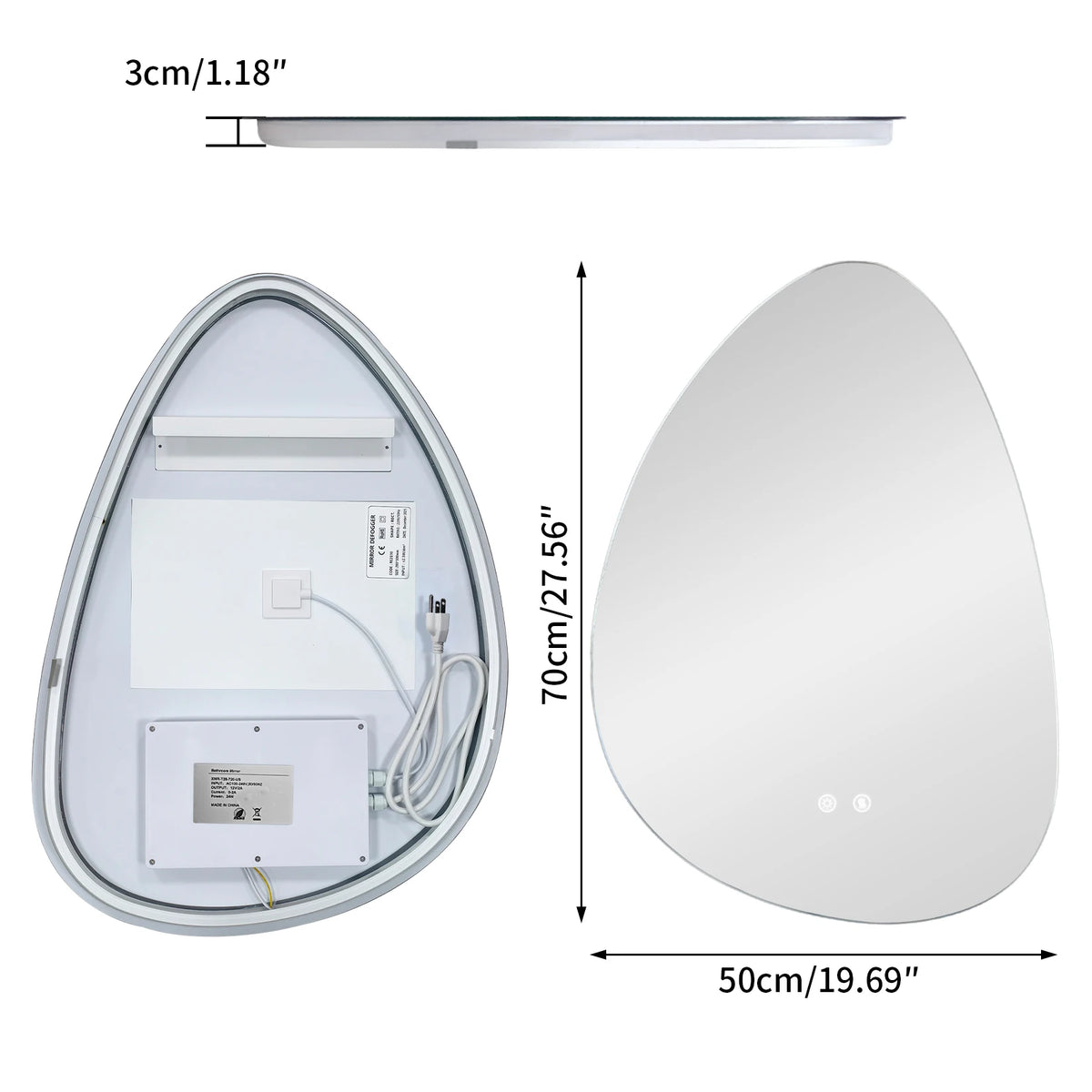 LED Bathroom Mirror Wall Mounted Vanity Mirror with 3 Lighting Colors, Touch Sensor, Anti-Fog, Backlit Light, Irregular Pebble Shape