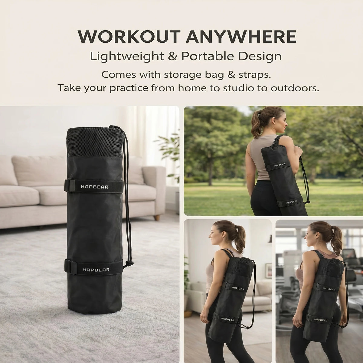 HAPBEAR Extra Wide Large Yoga Mat,48×72 Inch 6mm/8mm Thick TPE Eco‑Friendly Mat,Double‑Sided Non‑Slip Surface,Portable Exercise Fitness Mat with Storage Bag & Straps for Pilates,Home Gym & Full‑Body Workouts