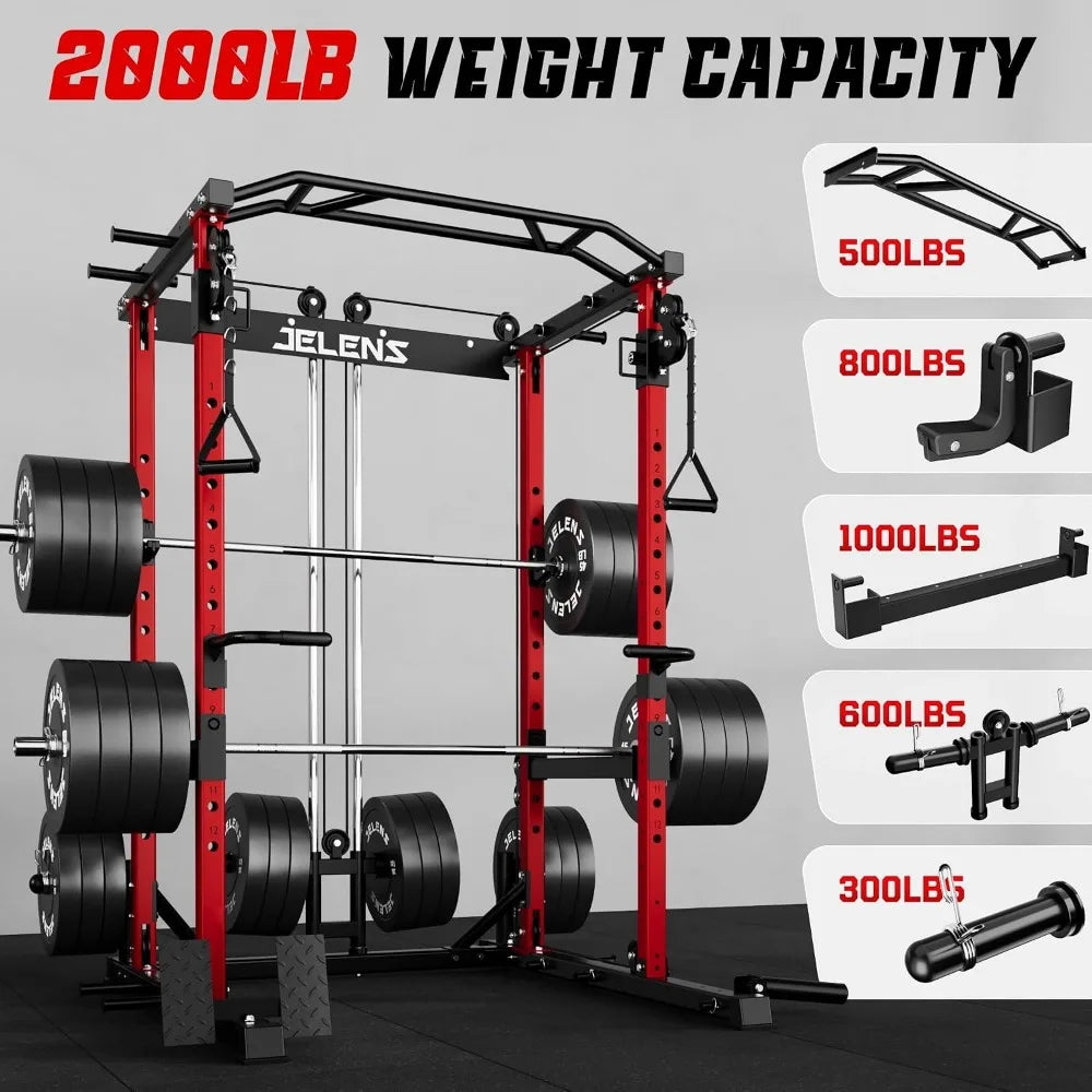 Squat Rack For Home Gym 2000Lbs Capacity With Adjustable Pulley System