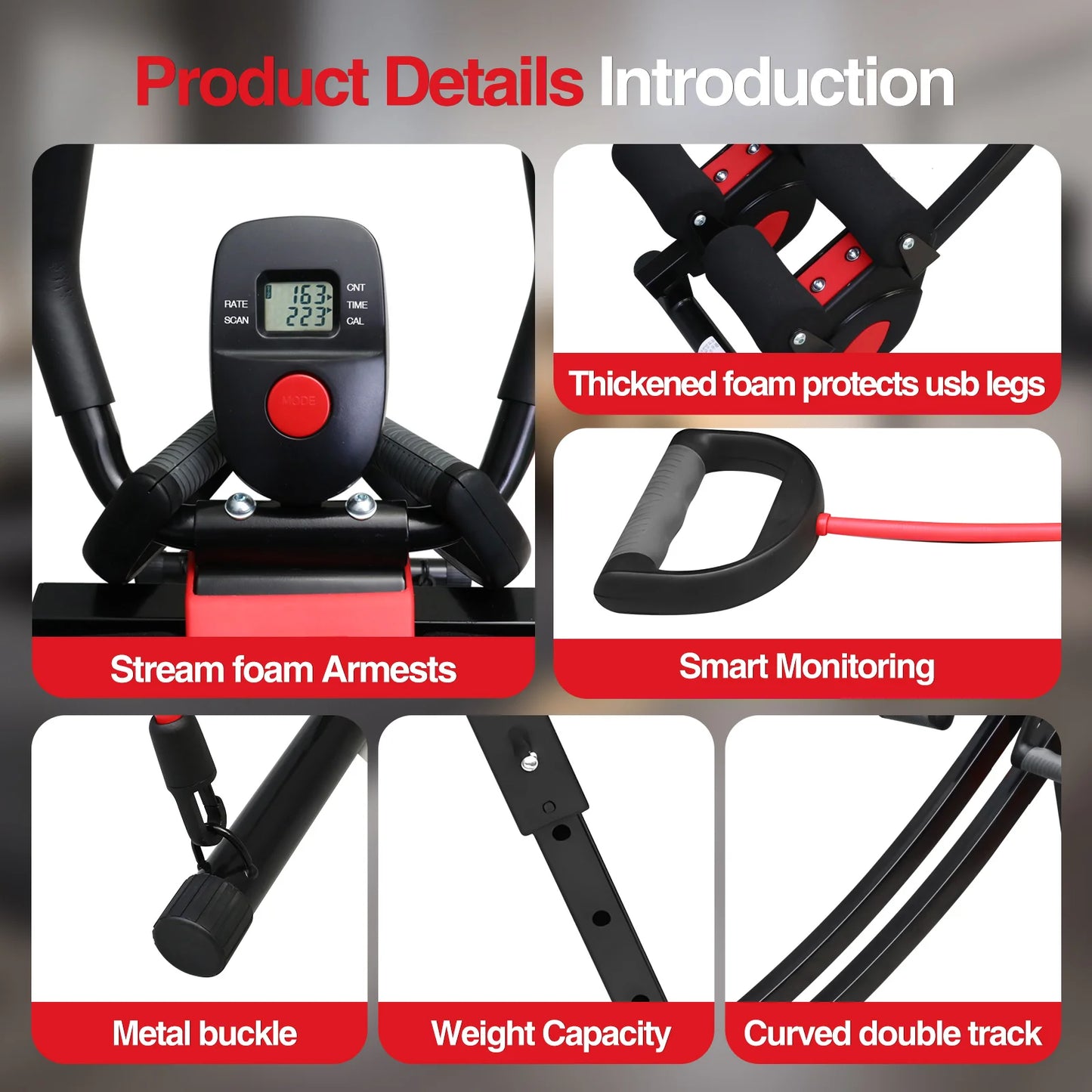 Foldable Ab Workout Machine With LCD Display And Resistance Bands
