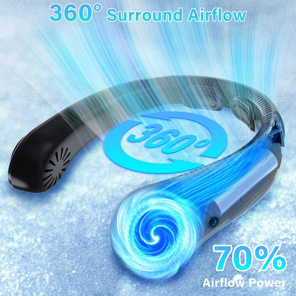 2PCS Portable Neck Fan with 5-Speed Silent Bladeless Design, Long-Lasting USB Rechargeable Cooling Device—Essential for Indoor and Outdoor Office Work, Reading, Sports, and Leisure.