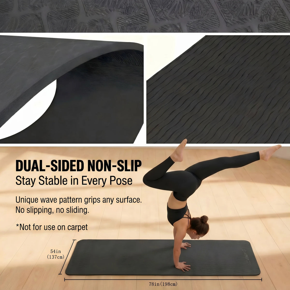 HAPBEAR Extra Wide Large Yoga Mat,48×72 Inch 6mm/8mm Thick TPE Eco‑Friendly Mat,Double‑Sided Non‑Slip Surface,Portable Exercise Fitness Mat with Storage Bag & Straps for Pilates,Home Gym & Full‑Body Workouts