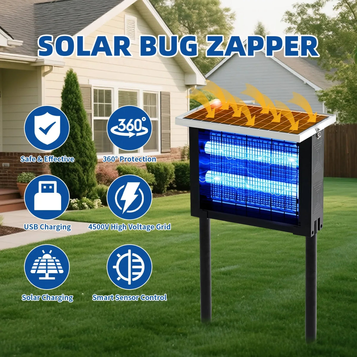 Powerful Solar Bug Zapper Outdoor Mosquito Trap for Large Yards