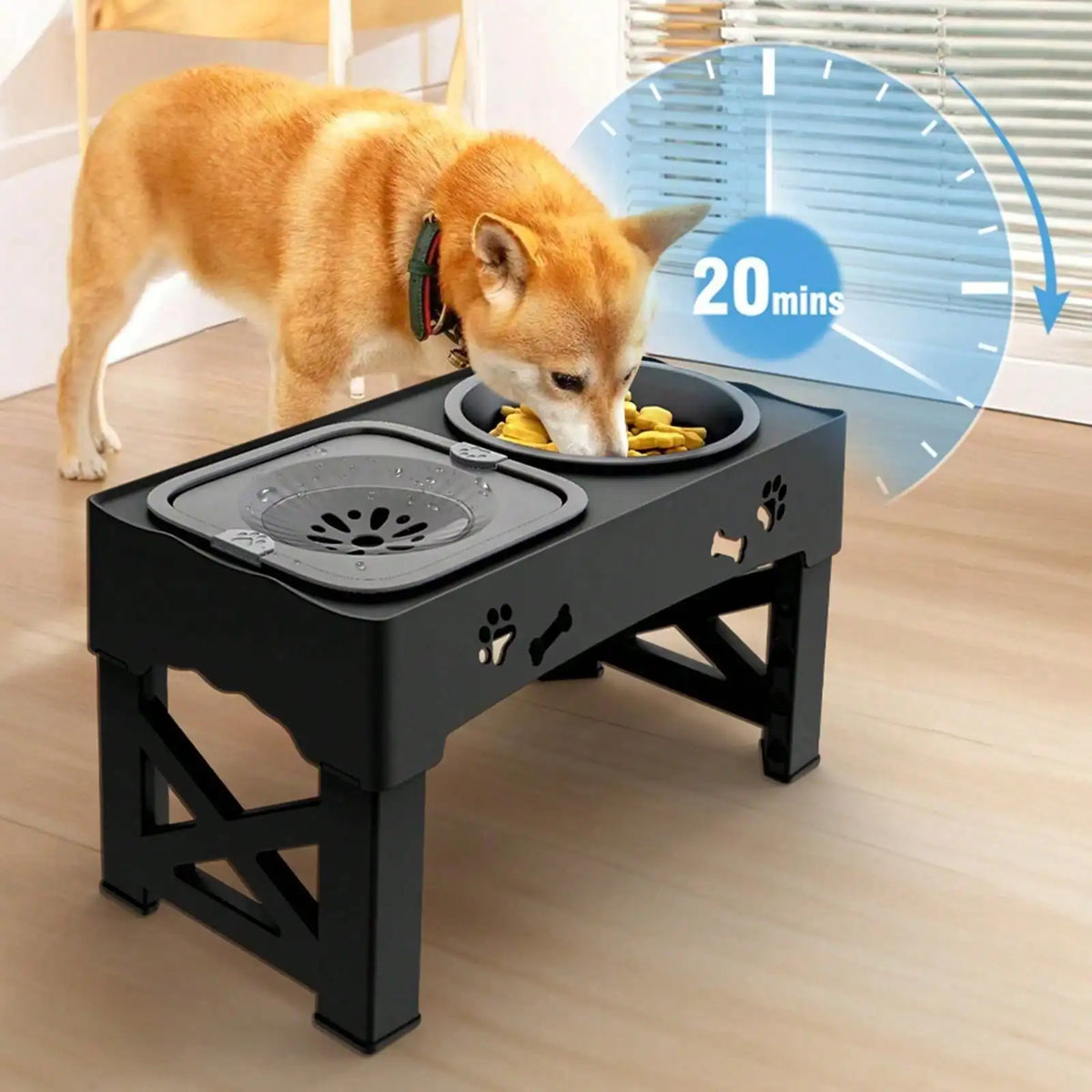Adjustable Raised Dog Bowl Stand Anti Slip Dual Pet Feeder