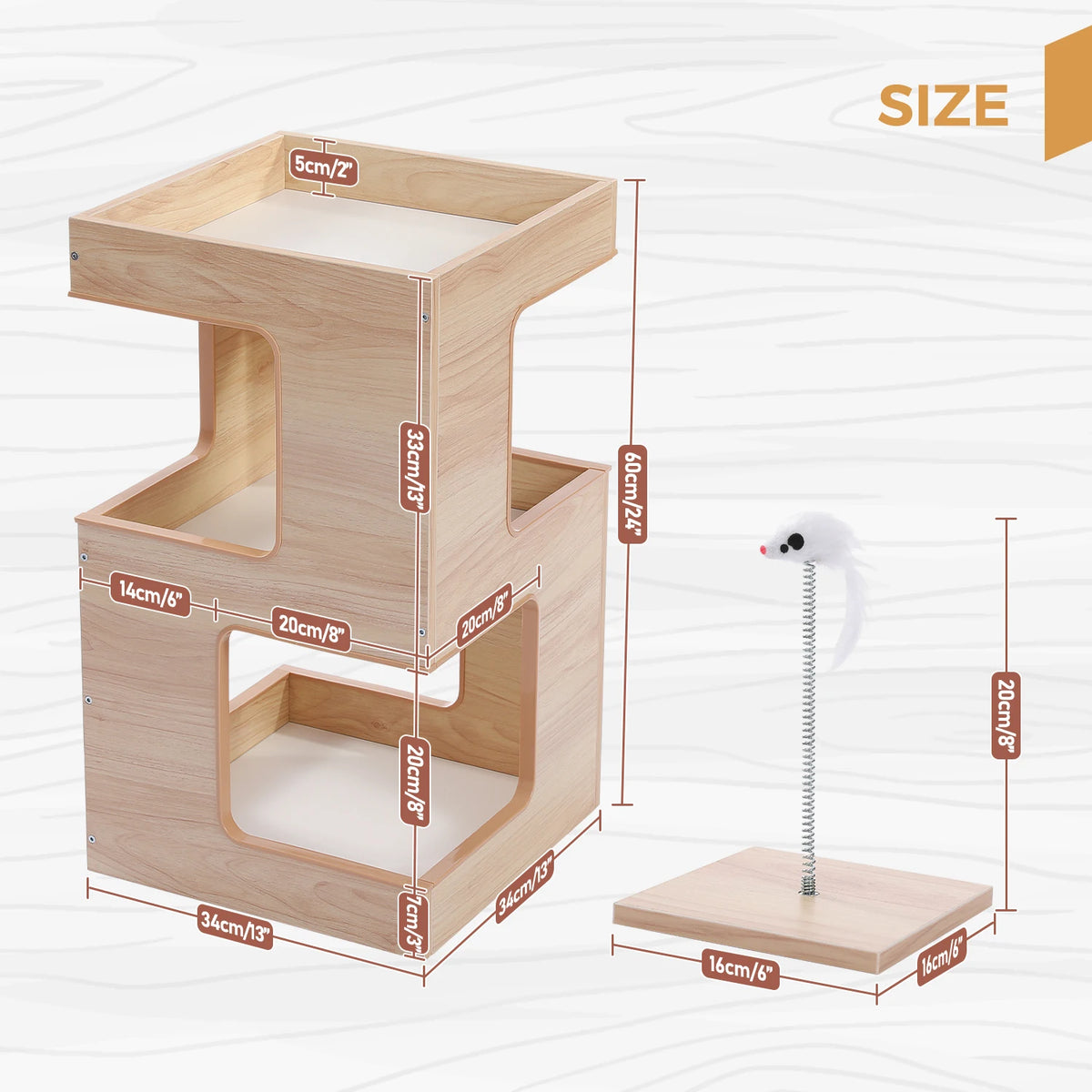 PAWZ Road Modern Wood Cat Condo House Bed With Scratching Pad