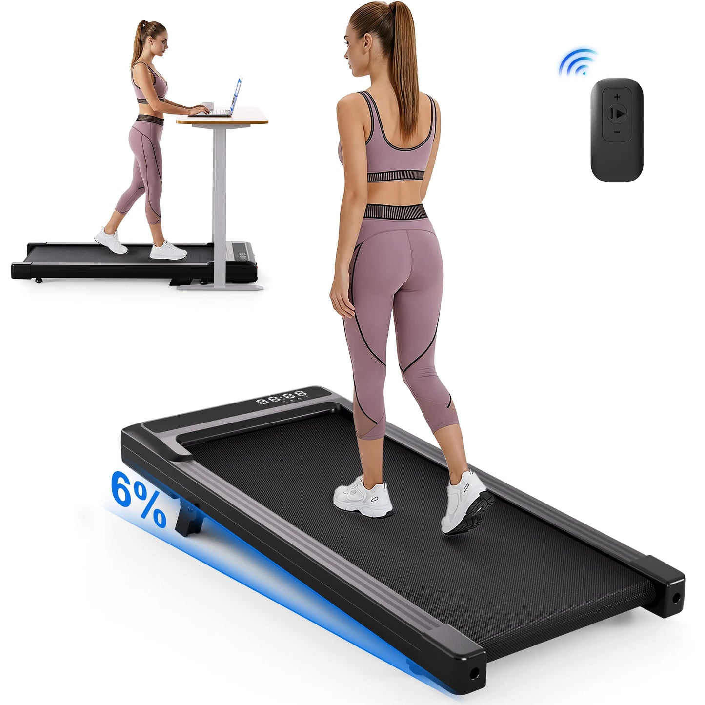 Superun Foldable Treadmill 6 Percent Incline 3.8 MPH Walking Pad