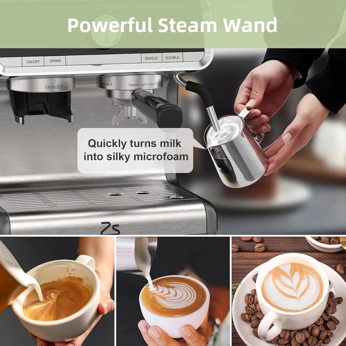 Espresso Coffee Machine with Grinder, 20 Bar Semi-Automatic Espresso Maker with Milk Frother Steamer Wand 2.8 L Water Tank
