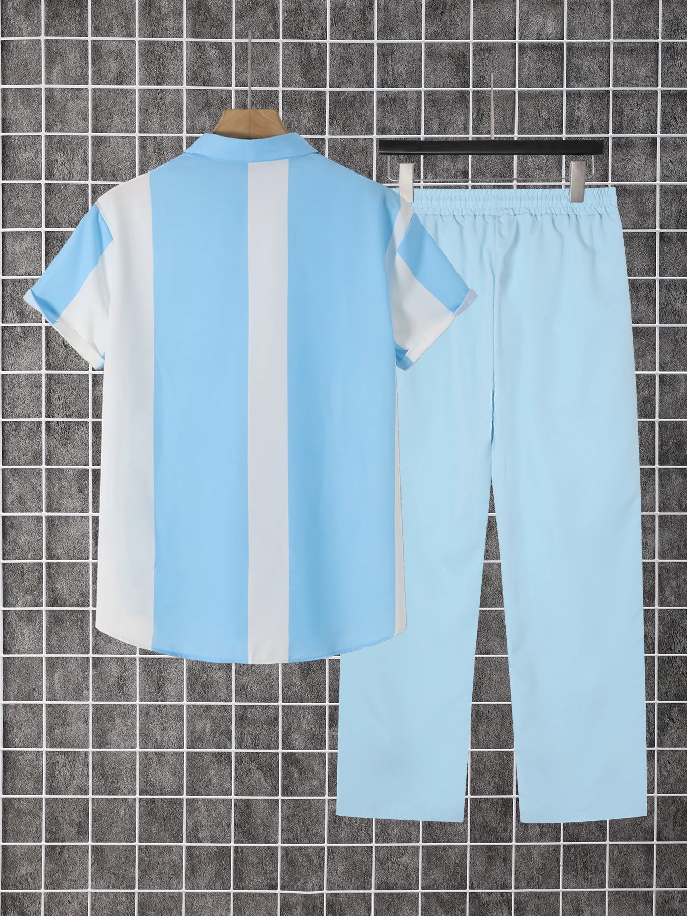 Printed Mens Summer Two Piece Short Sleeve Button Down Shirt And Pants Set