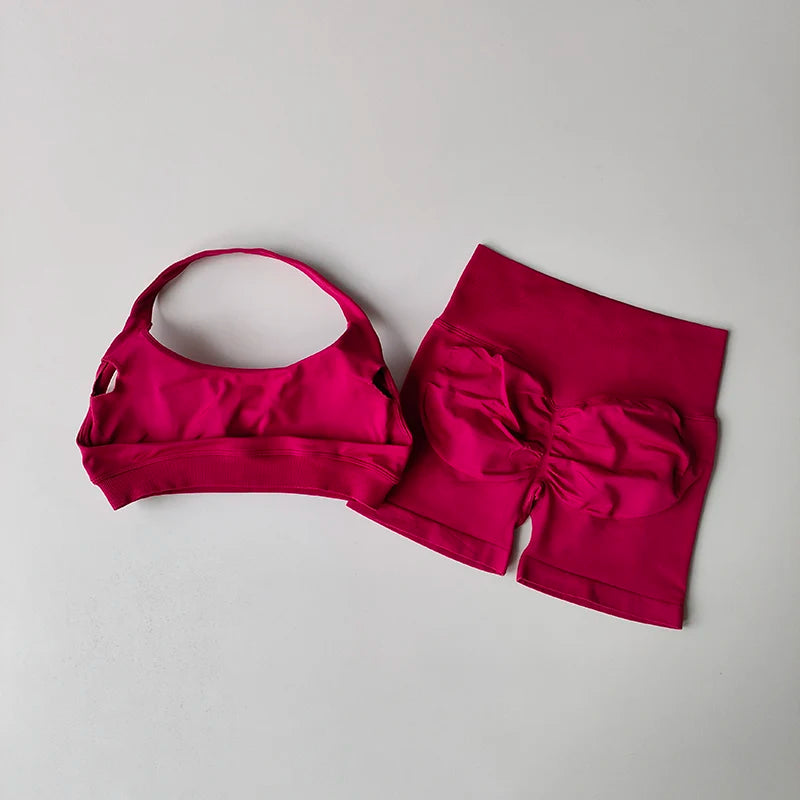 Seamless Breathable Yoga Bra And Shorts Set For Women