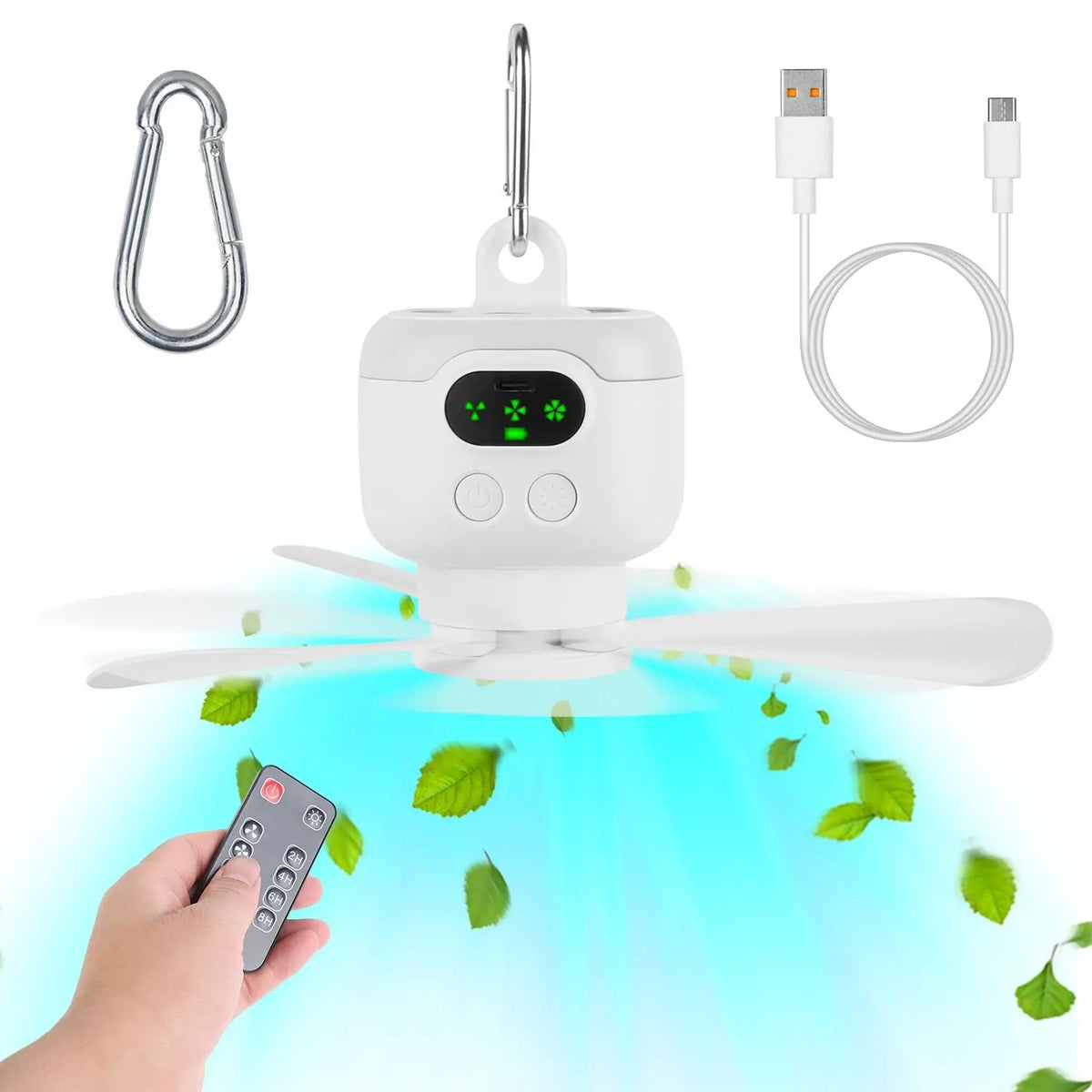 Portable 2 In 1 Camping Fan With Led Lantern And Remote Control