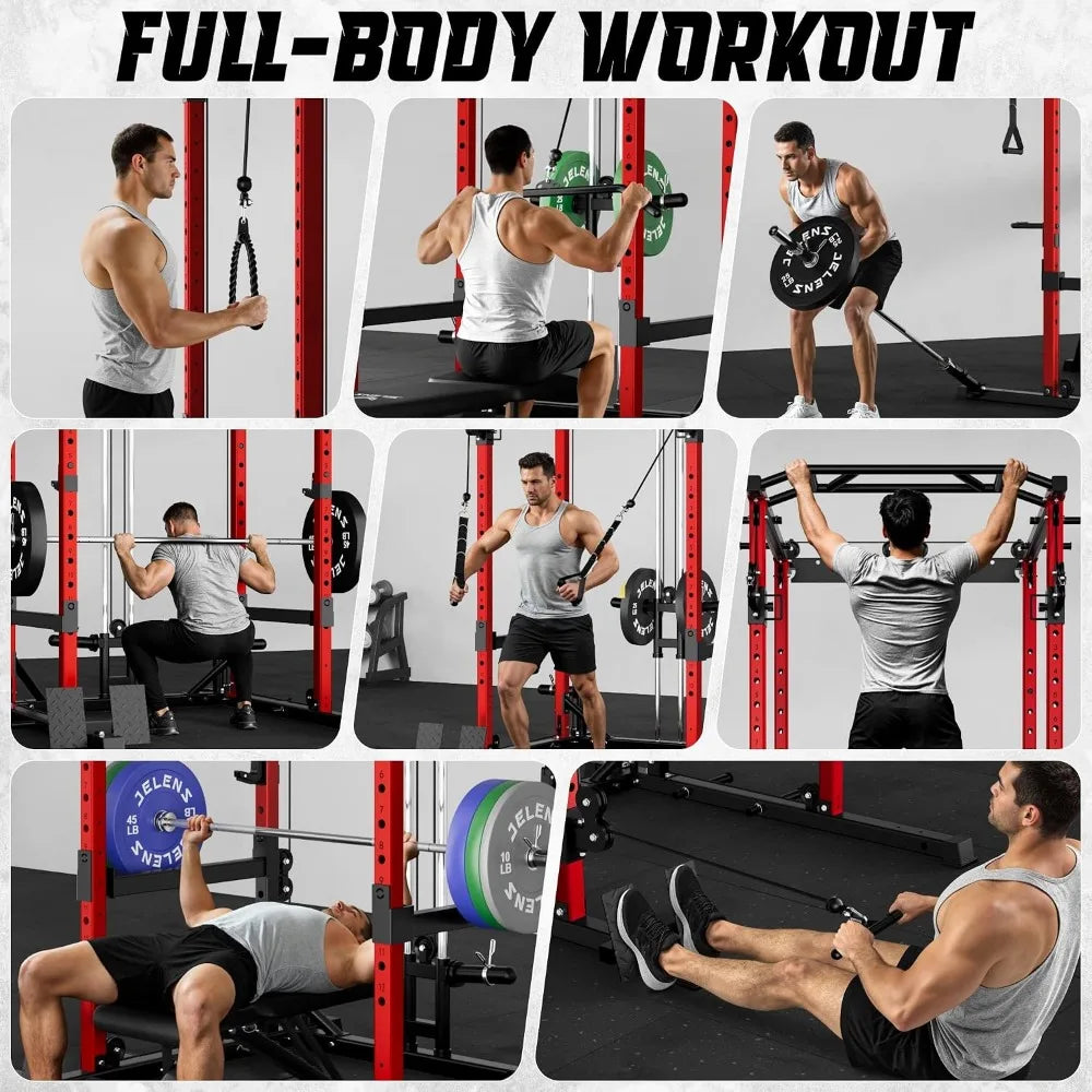 Squat Rack For Home Gym 2000Lbs Capacity With Adjustable Pulley System