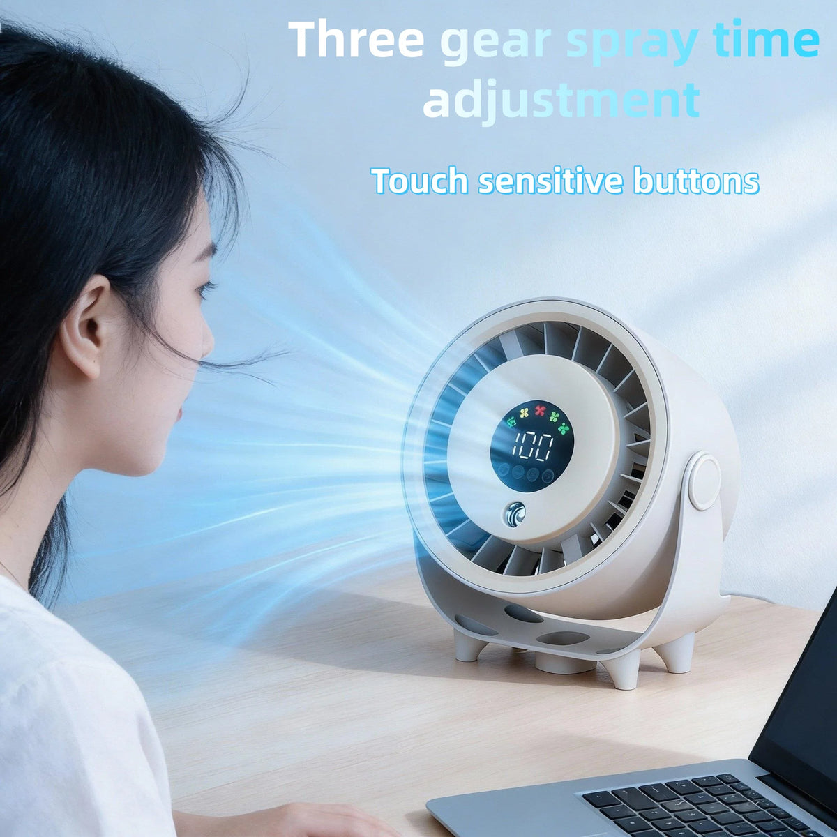 Local Shipping- Misting Fan Humidifying Rapid Cooling Hanging Hole Low Noise Digital Display 100 Speed Controlled Speed