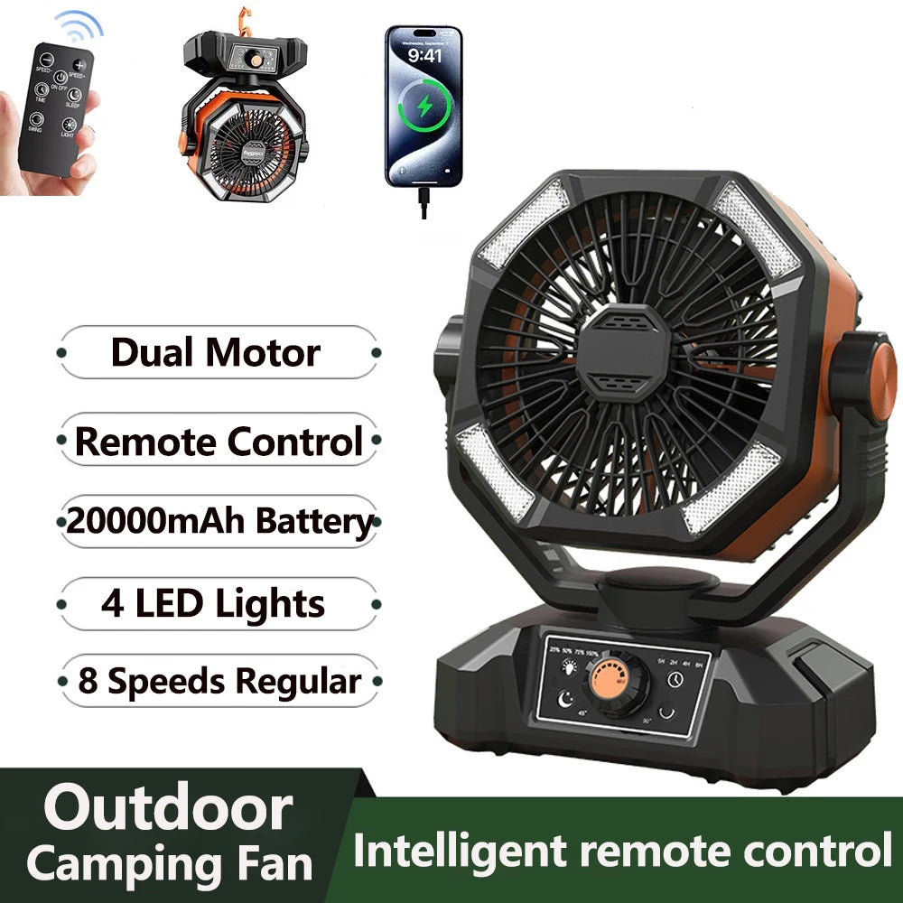 SKYTOO 20000mAh Camping Fan With 4 LED Lanterns For Outdoor Camping 8 Speeds