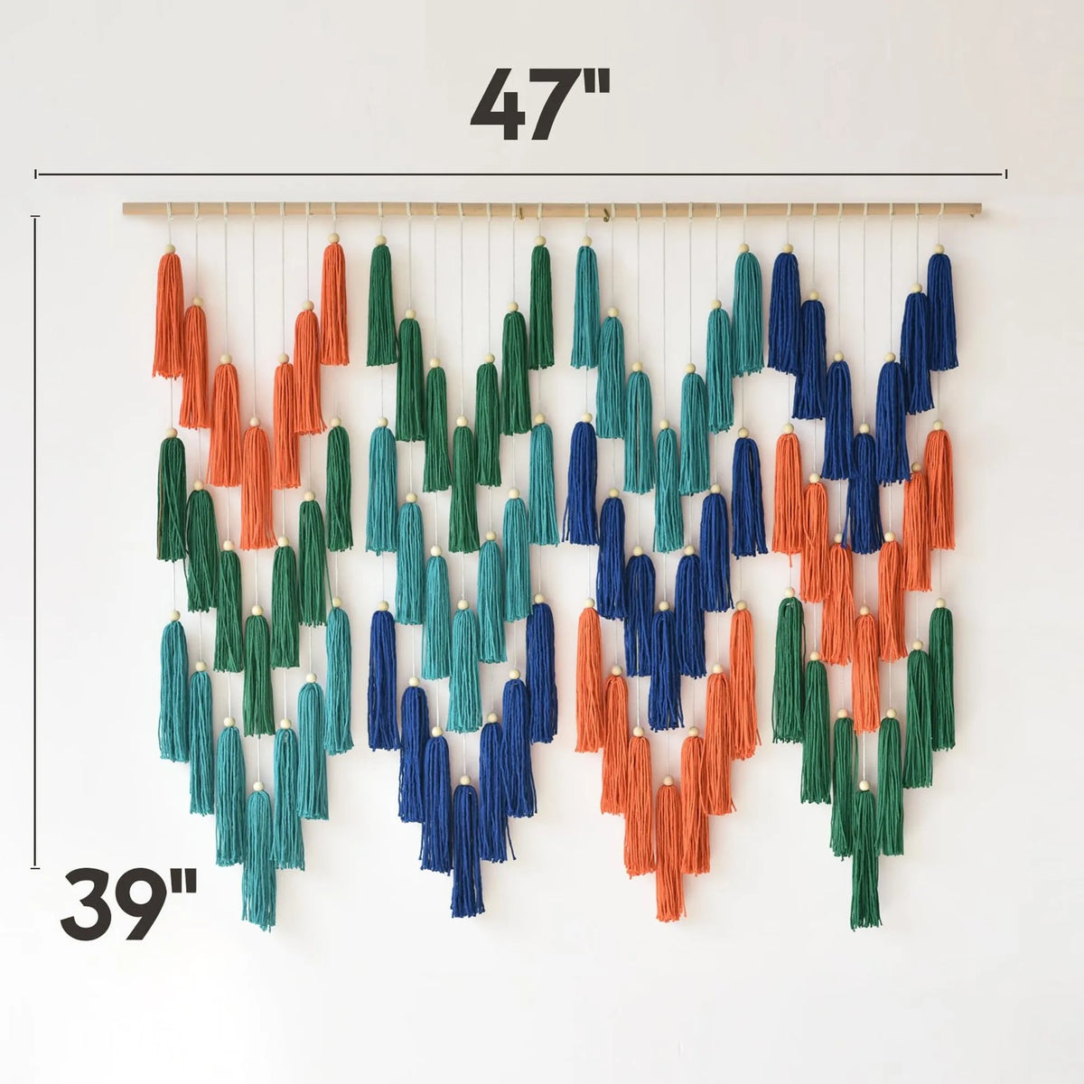 47"W x 39"L Handmade Wave Tassel Yarn Boho Wall Hanging, Farmhouse Wall Decor Gift for Bedroom Living Room Nursery Home Office Dorm