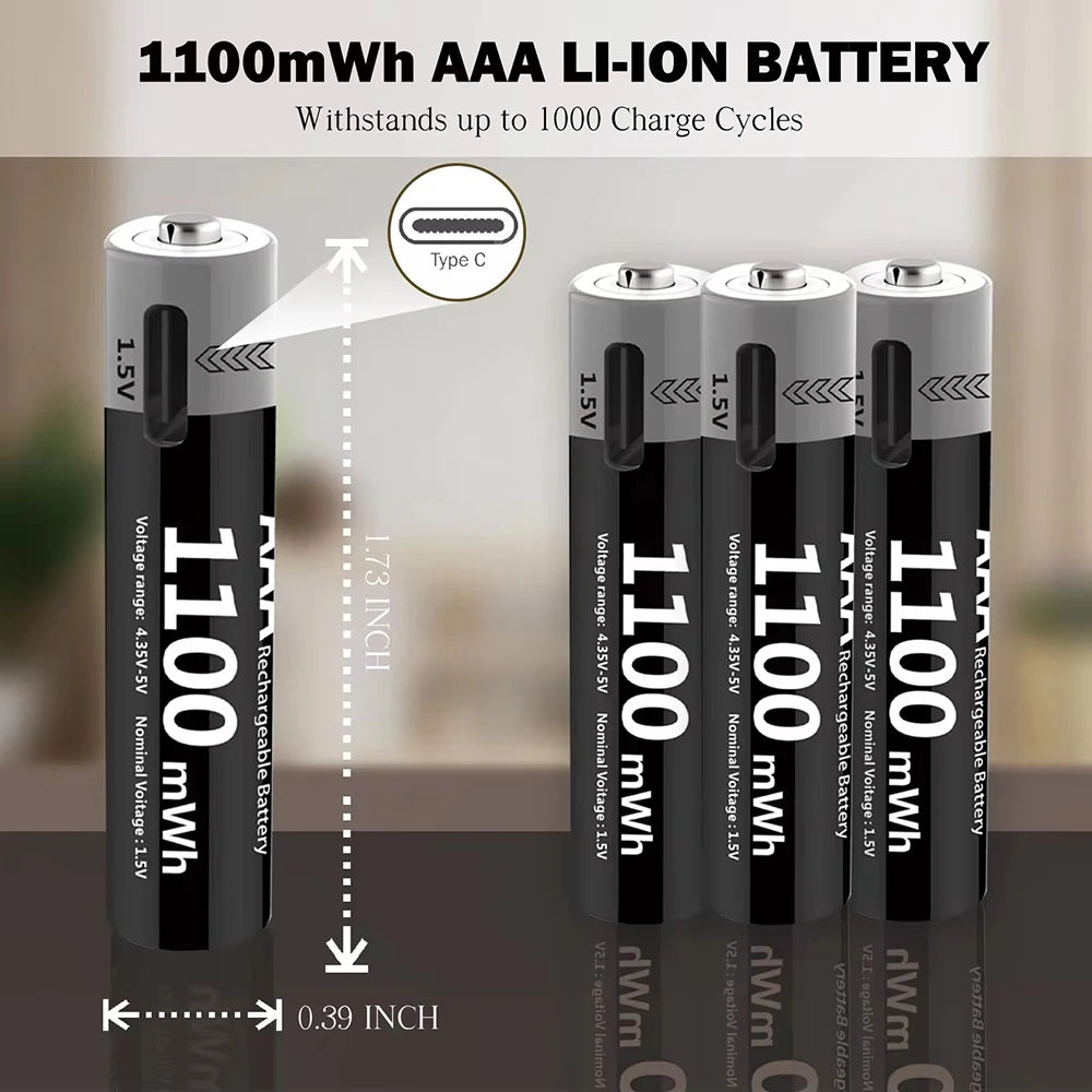 Kuugro USB AAA Li-ion Rechargeable Battery 1.5V 1100mWh
